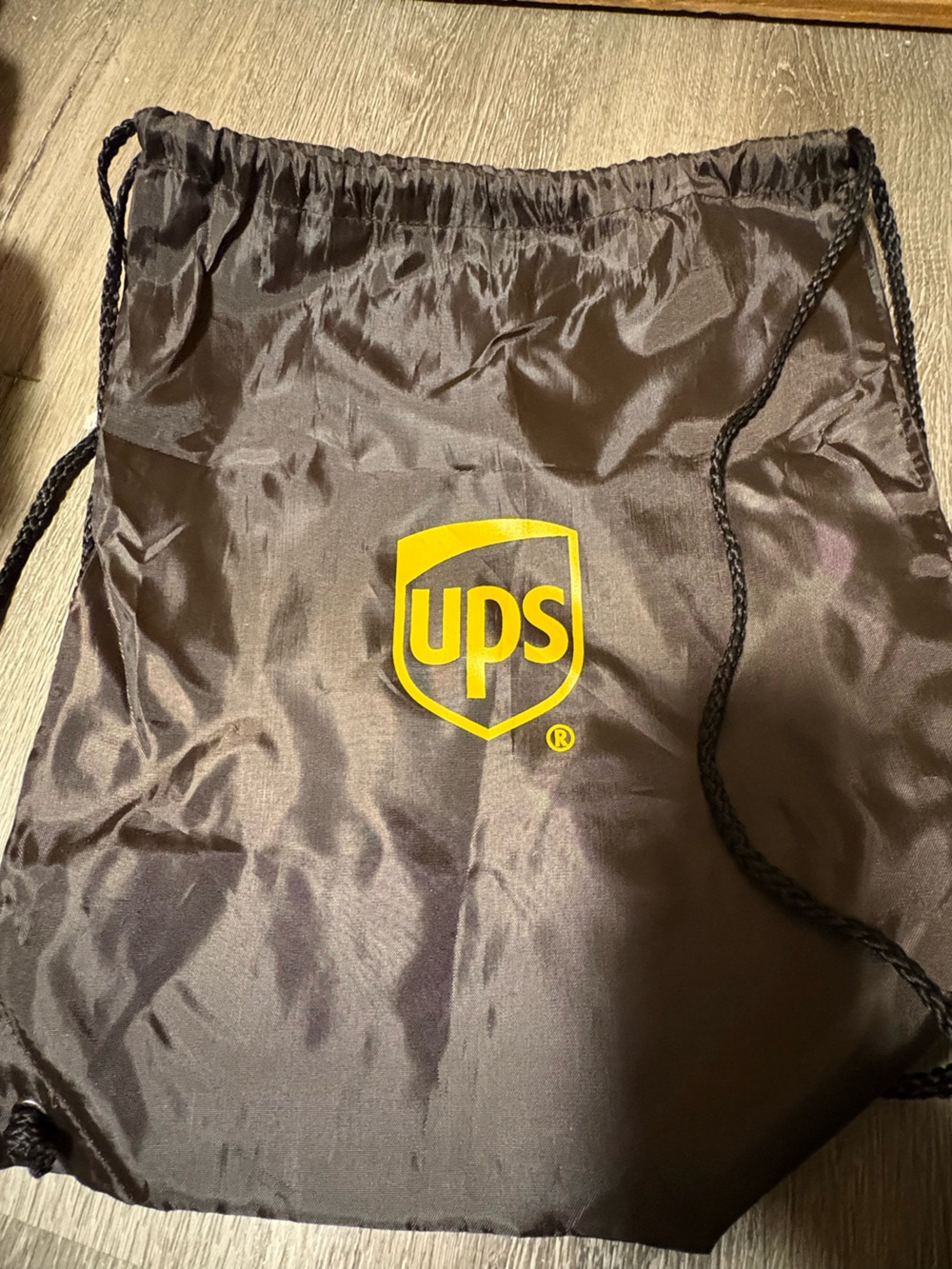 UPS Brown Drawstring Bag with Yellow UPS Logo